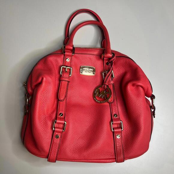 Michael Kors Pink Leather Satchel Crossbody Bag with Gold Hardware – MK Charm - Picture 9 of 12